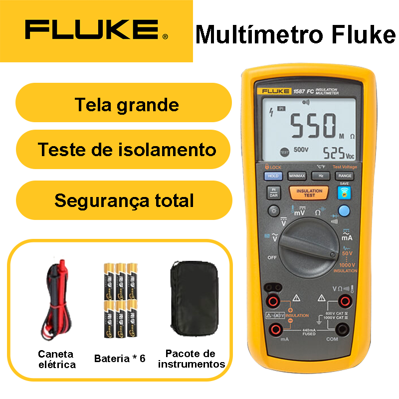 [Fluke Multímetro Advanced Edition] Medir corrente + medir tensão + medir capacitância + leitura automática + armazenamento de dados + nova função de diagnóstico + medição harmónica + registo de seguimento de forma de onda (nova função de osciloscópio)