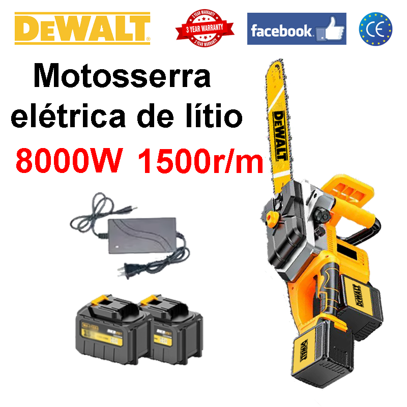 [DEWALT Basic Edition Chainsaw] 8000W + 1500 rpm + bateria grátis 2.0Ah * 2 (pode ser usada por 3 horas) + carregador grátis