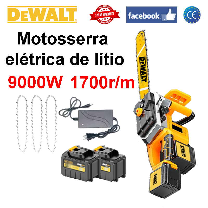 [Versão atualizada da motosserra DeWalt] 9000W + 1700 rpm + bateria 4,0Ah * 2 (pode ser usada por 6 horas) + carregador +corrente grátis * 3